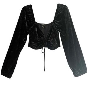 Black Crushed Velvet Ruched Crop Top Whimsigoth Romantic Witchy Dark Fairy Shirt